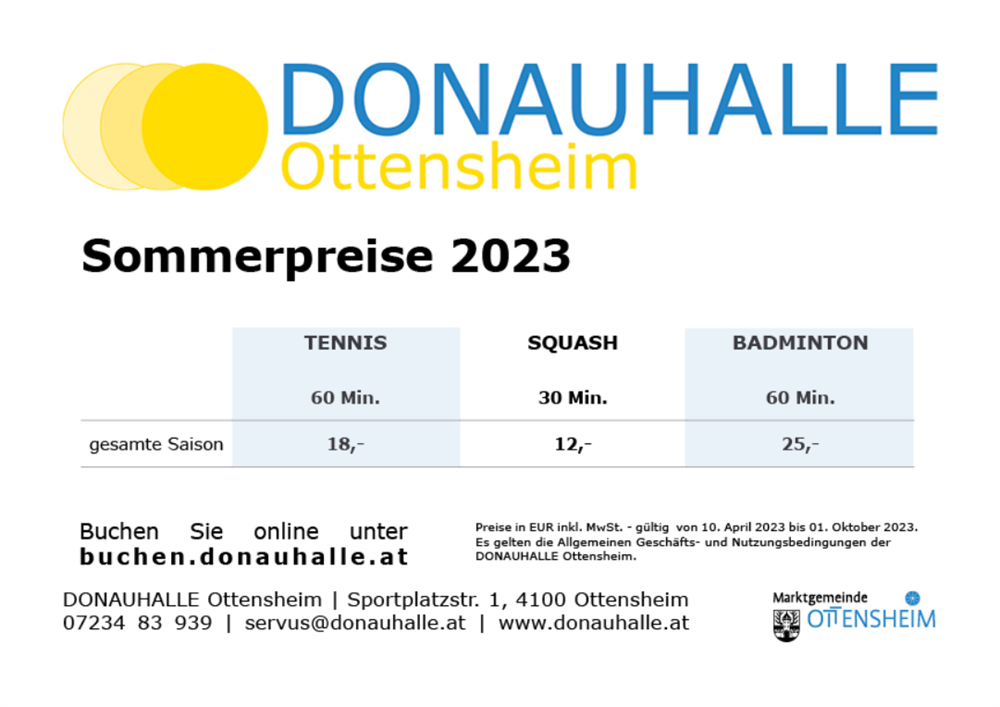Sommerpreise Donauhalle 2023
